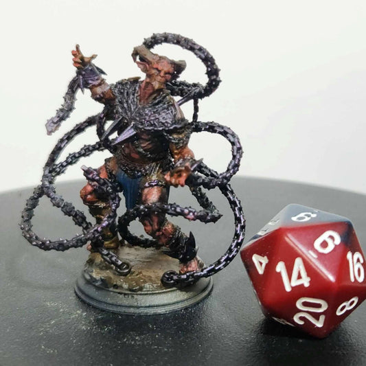 Chain Devils of the Nosmeni 3D printed miniature, Devil mini for Dungeons and Dragons, Pathfinder, Frostgrave, Age of Sigmar with dice.