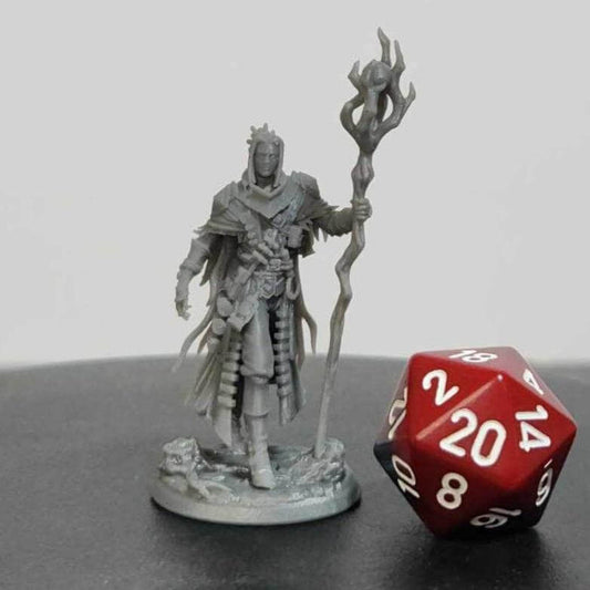 Thorne, Dusk Domain Druid miniature with staff and leather armor for Dungeons and Dragons, TTRPG, Age of Sigmar, Warhammer, and Pathfinder games