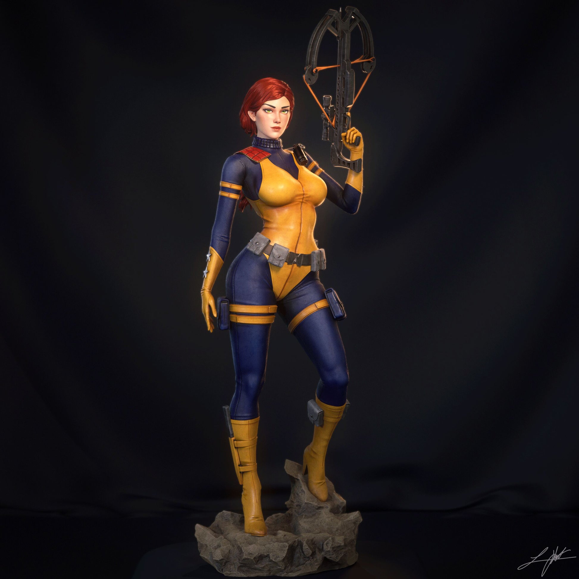 Scarlett Image Comics alternate head collectible figure, short hair variant holding crossbow in tactical suit