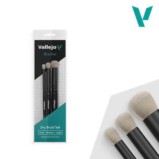Vallejo Hobby Brushes: Dry Brush - Natural Hair - Dry Brush Set - Small, Medium, & Large