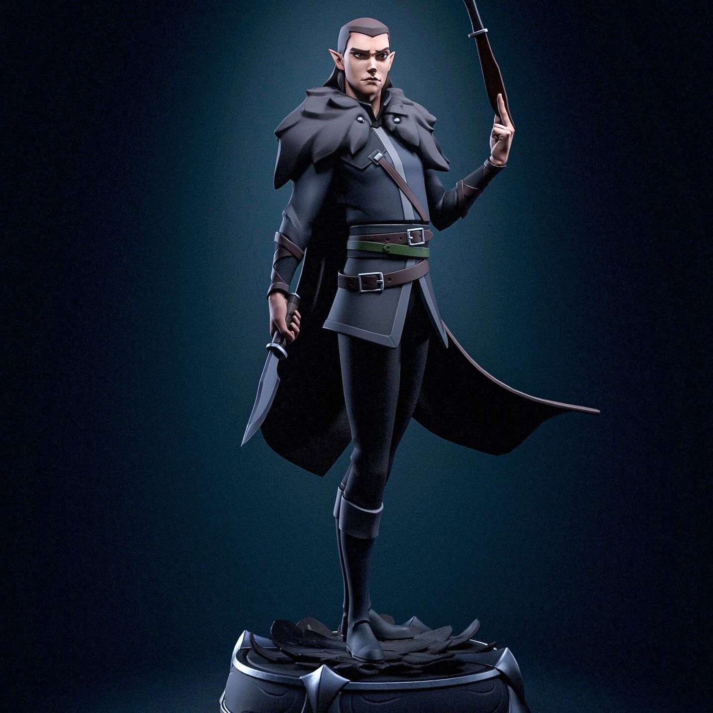 Vax’ildan Vox Machina figure painted front view showing rogue armor, daggers, and base