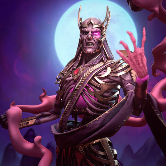 Vecna painted render – glowing arcane eye, skeletal armor, and writhing tendrils against a moonlit backdrop.