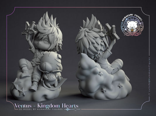 Chibi Ventus Kingdom Hearts gray render front view showing chibi proportions and seated pose