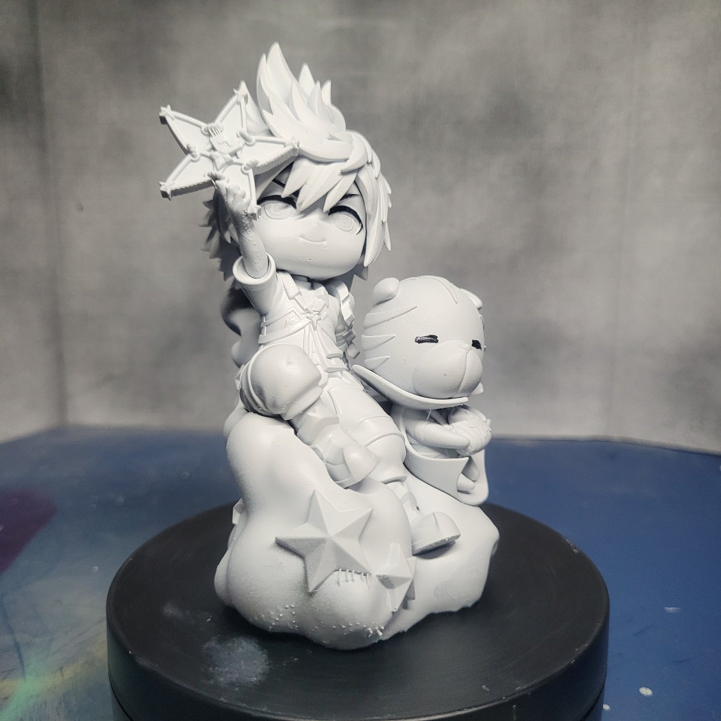 Chibi Ventus Kingdom Hearts unpainted resin print seated on cloud base with Wayfinder star raised
