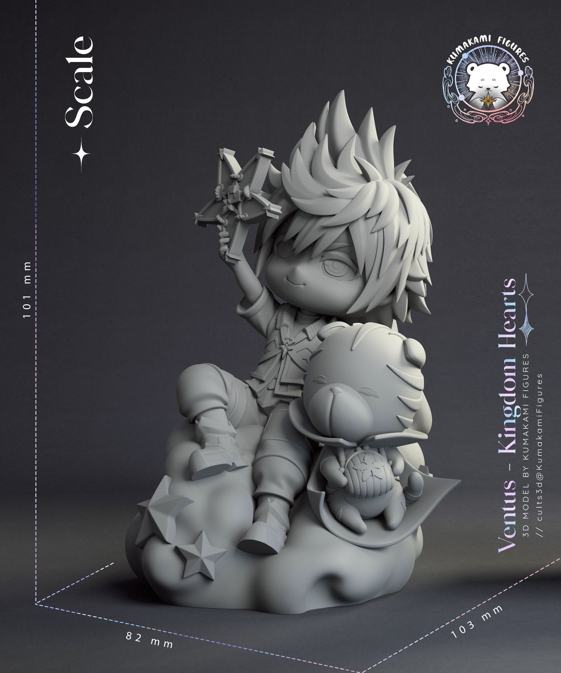 Chibi Ventus Kingdom Hearts scale reference image showing overall height width and depth measurements