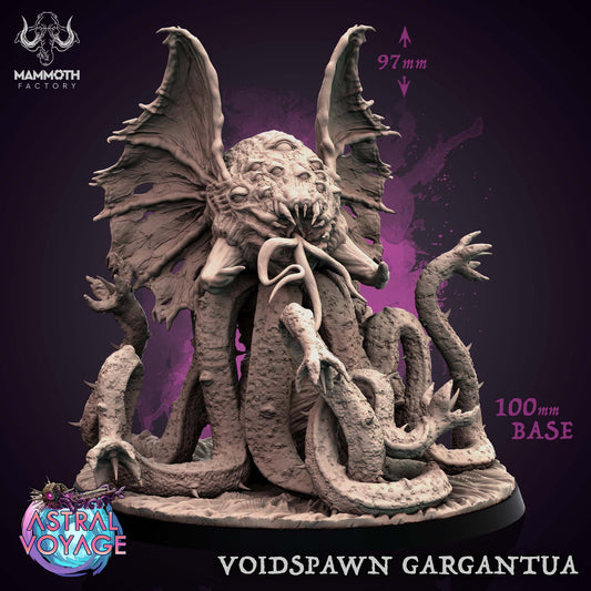 Voidspawn Garganthua miniature depicting a massive Neothelid-like creature with gaping maw, layered tentacles, and segmented body coiled in motion, posed on a large scenic base.