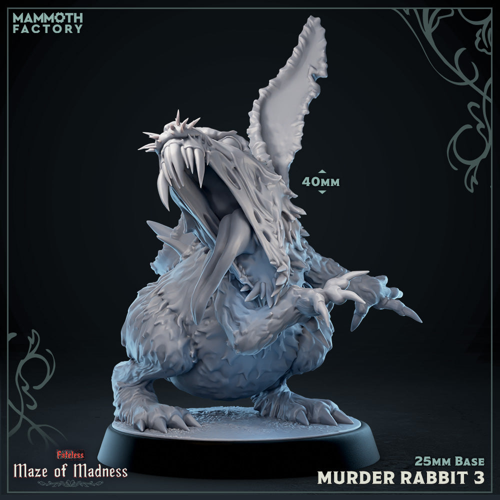 Murder Rabbit 3 miniature howling upward with mouth agape, twisted tongue, massive claws, and towering rabbit ears.