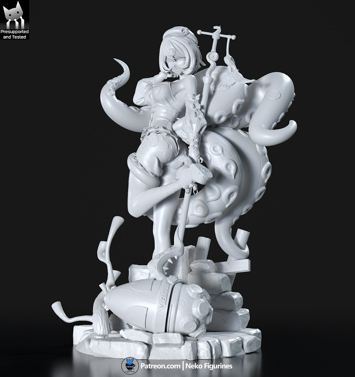 yidhari zenless zone zero 1-7 scale figure grey render front angle showing tentacle base detailed outfit weapon and dynamic pose collectible statue
