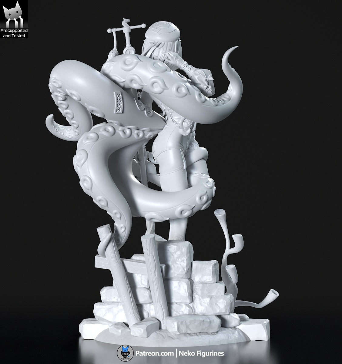 yidhari zenless zone zero 1-7 scale figure grey render back view showing tentacles mechanical details clothing sculpt and environmental base