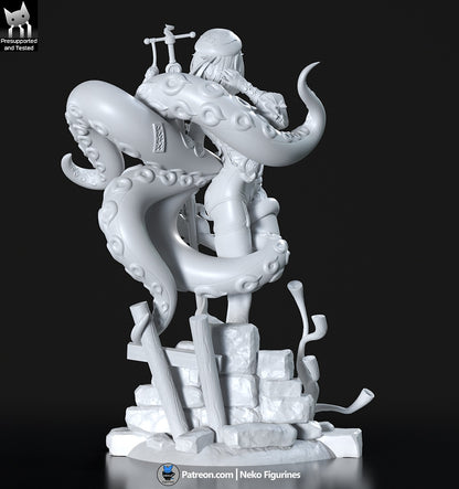 yidhari zenless zone zero 1-7 scale figure grey render back view showing tentacles mechanical details clothing sculpt and environmental base