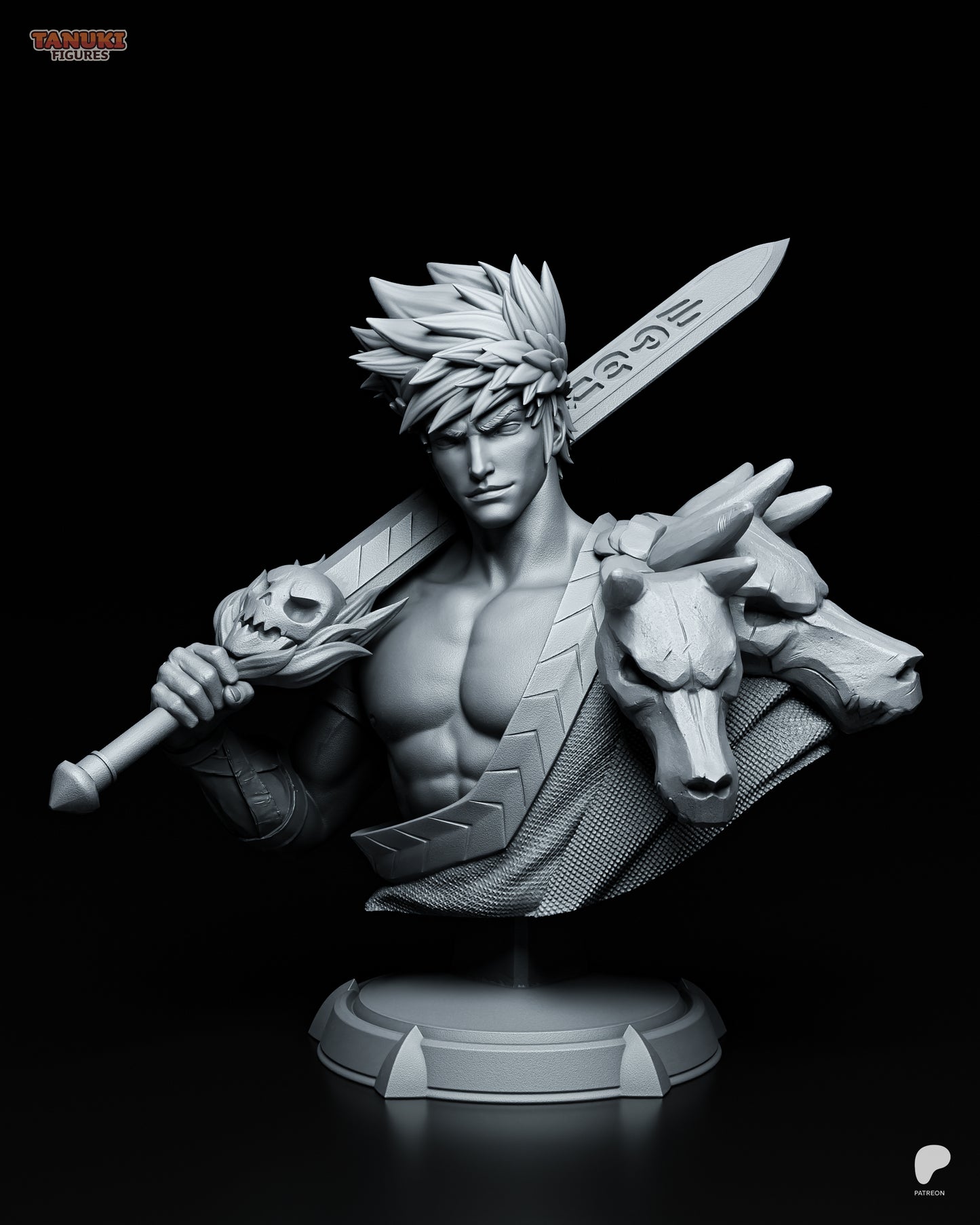 Zagreus Hades bust collectible featuring detailed sculpt with sword and shoulder skulls