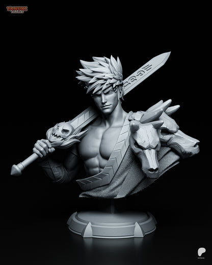 Zagreus Hades bust collectible featuring detailed sculpt with sword and shoulder skulls