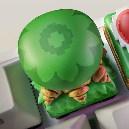 zelda link to the past tree artisan keycap with raised foliage dome design on grassy base for mechanical keyboards