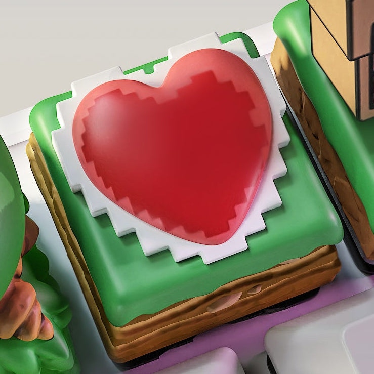 zelda link to the past heart container artisan keycap with pixel heart design on square base for mechanical keyboards
