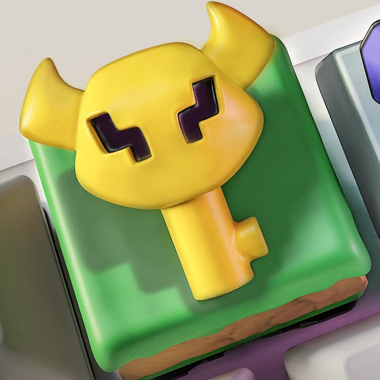 zelda link to the past big key artisan keycap with stylized dungeon key shape on grassy base for mechanical keyboards