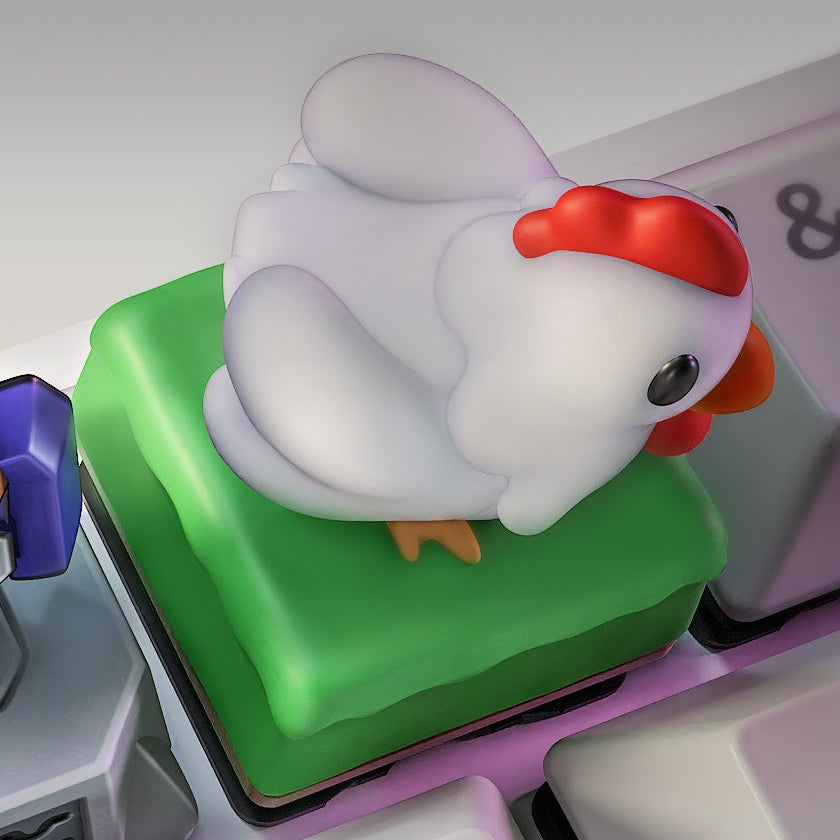 zelda link to the past cucco artisan keycap featuring perched chicken design on grassy base for custom keyboards