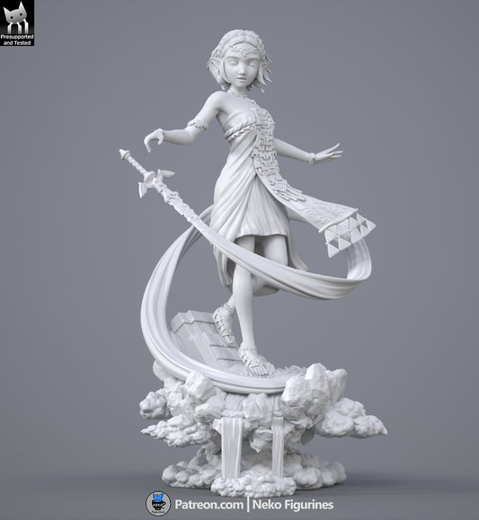 Zelda Tears of the Kingdom unpainted 1:7 scale figure front view with dress details, sword, circular ribbon, and cloud base.