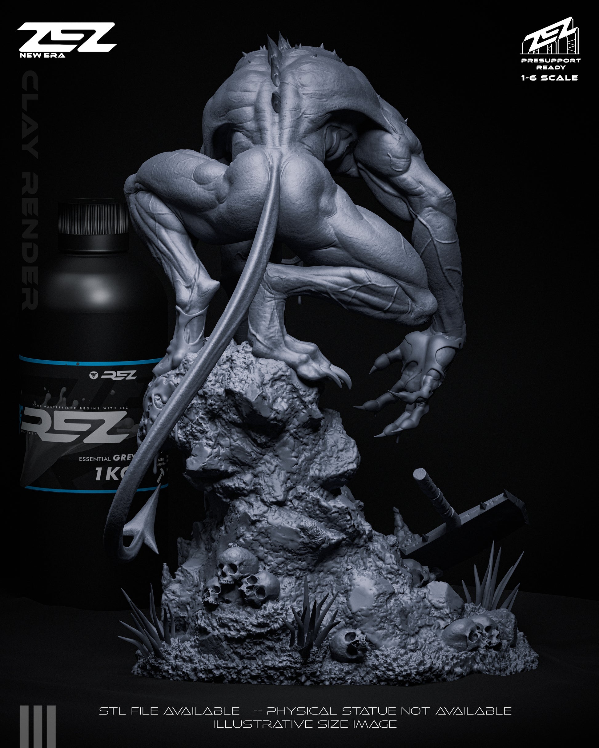 Absolute Joker resin statue back view muscular anatomy tail detail creature stance skull base collectible