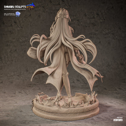 Acheron Honkai Star Rail 1:8 scale resin statue back view long flowing hair coat detail water base anime collectible
