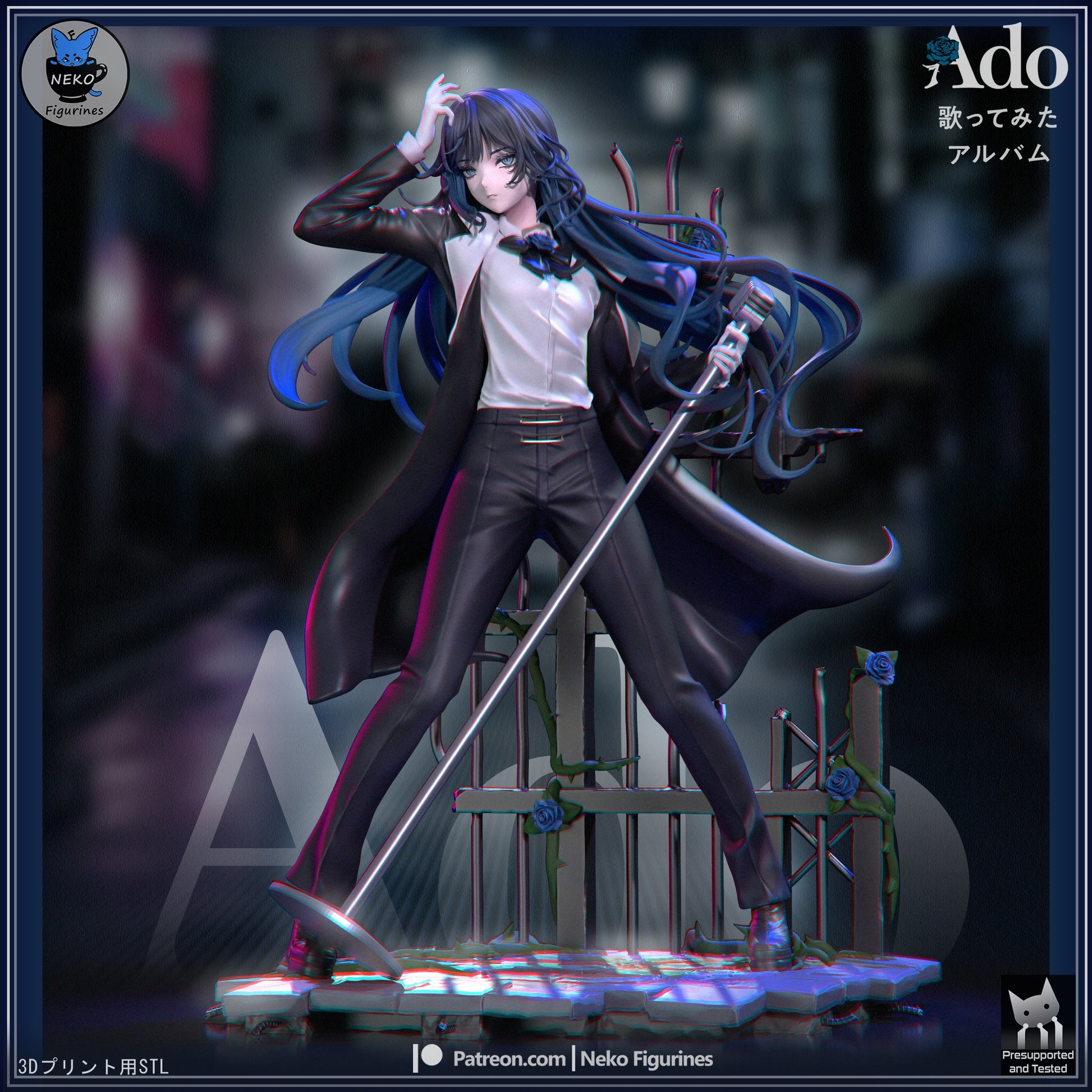 Ado Japanese J-Pop singer 1:7 scale resin statue performance pose microphone stand flowing hair urban base anime music collectible