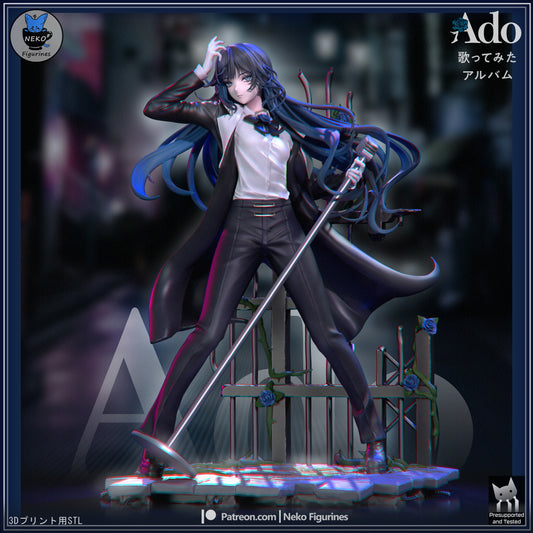 Ado Japanese J-Pop singer 1:7 scale resin statue performance pose microphone stand flowing hair urban base anime music collectible