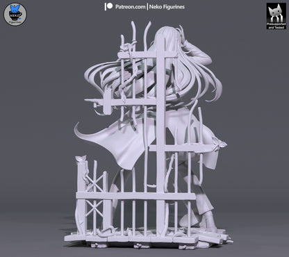 Ado 1:7 scale resin statue grey render back view flowing hair coat tails rose fence base collectible