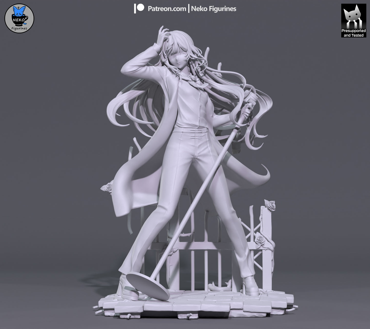 Ado 1:7 scale resin statue grey render front view microphone stand tailored jacket slacks performance stance collectible