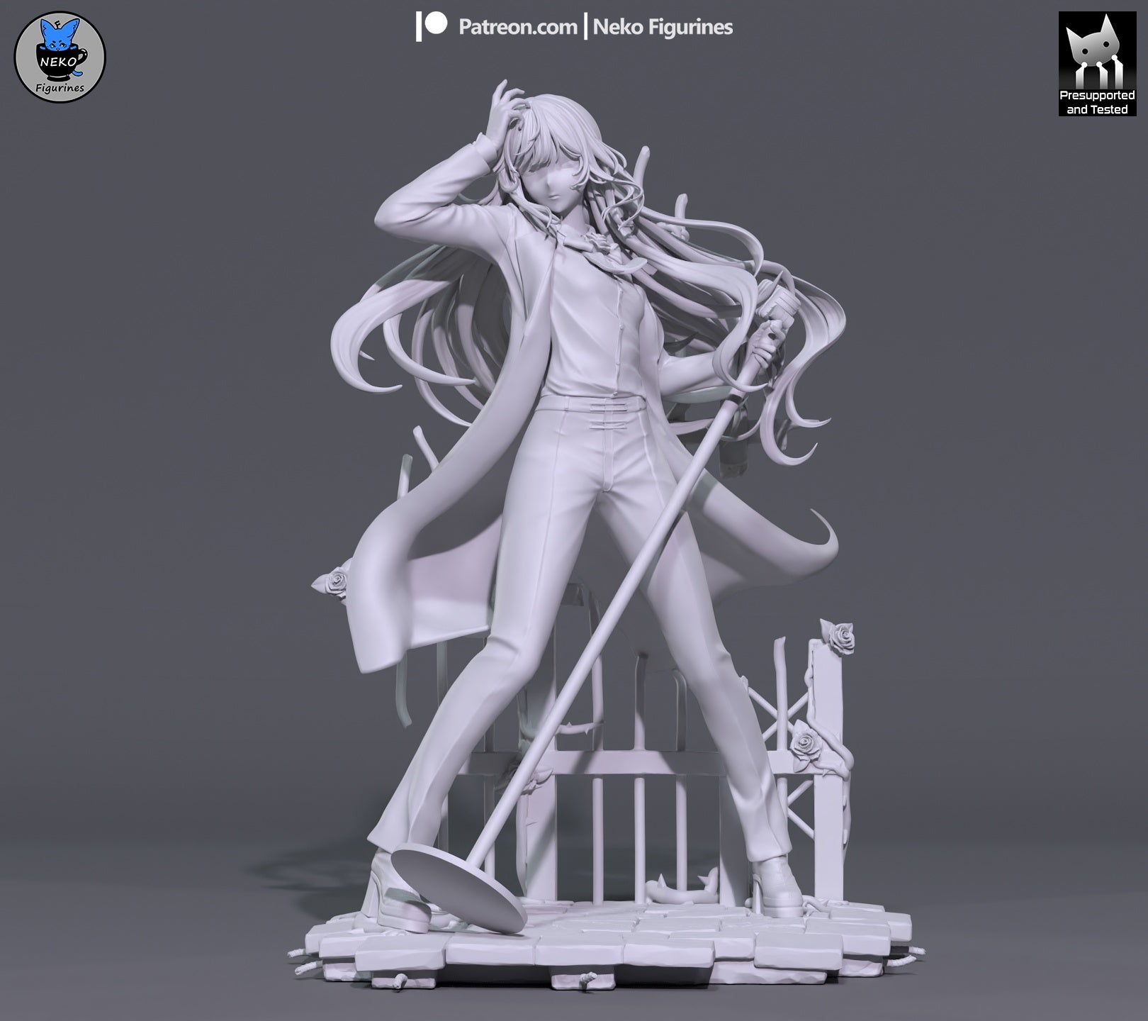 Ado 1:7 scale resin statue grey render front view microphone stand tailored jacket slacks performance stance collectible