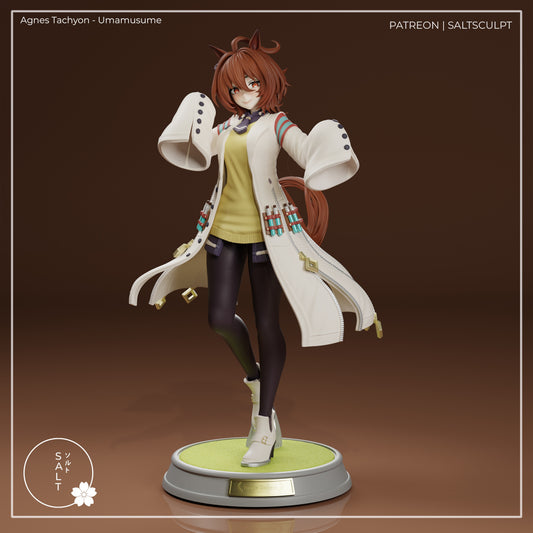 Agnes Tachyon Umamusume 1:7 scale resin statue painted front render with oversized lab coat horse ears crossed leg stance and anime scientist aesthetic