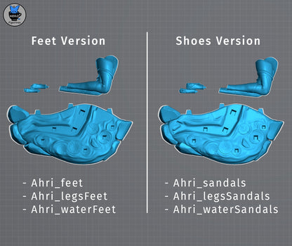 Ahri League of Legends resin statue alternate feet version and sandals version assembly options render