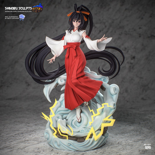 Akeno Himejima resin statue front view shrine maiden pose floating lightning base High School DxD anime figure long hair flowing dynamic pose collectible