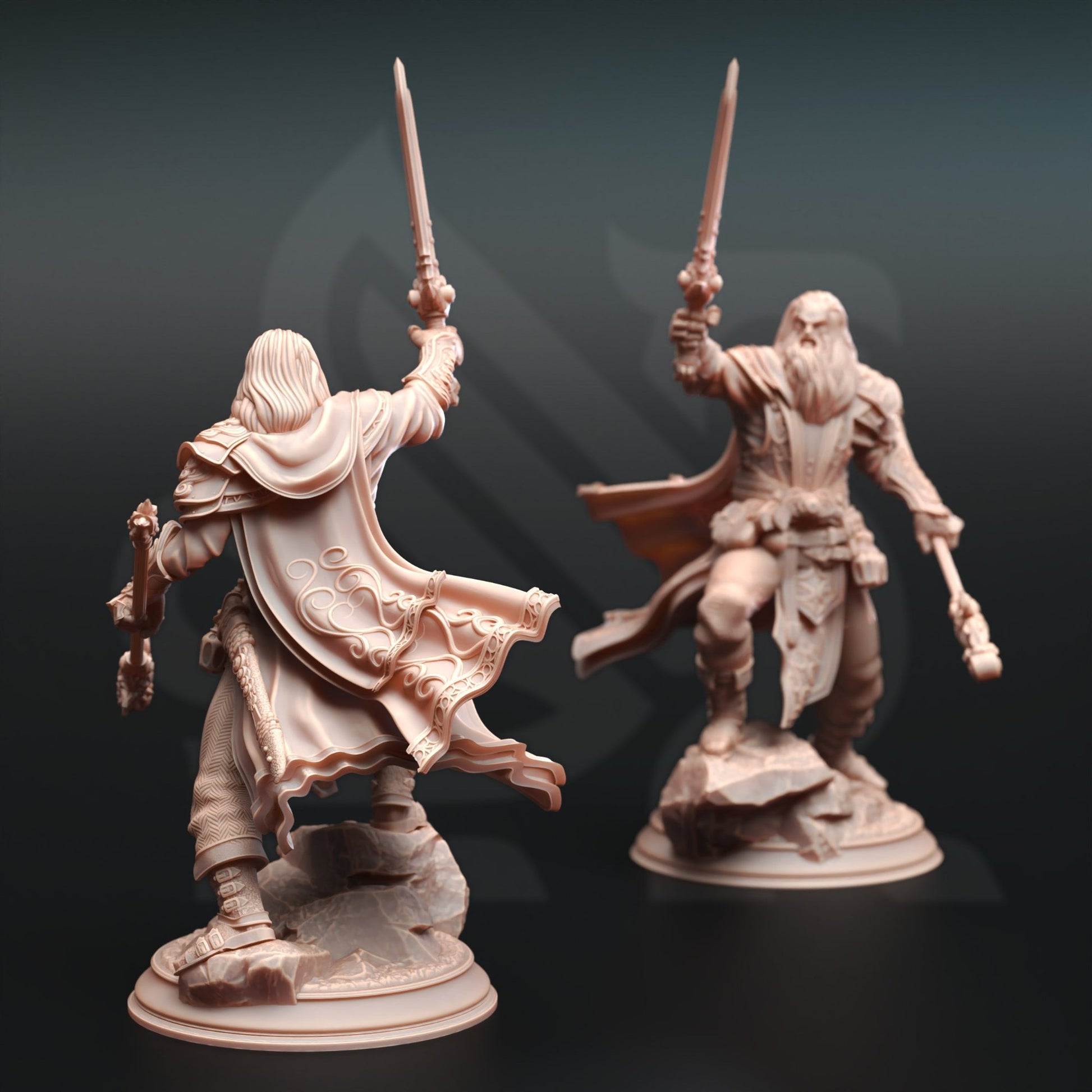 3D printed wizard miniatures for Dungeons and Dragons (D&D), Age of Sigmar, Frostgrave, Pathfinder gaming.