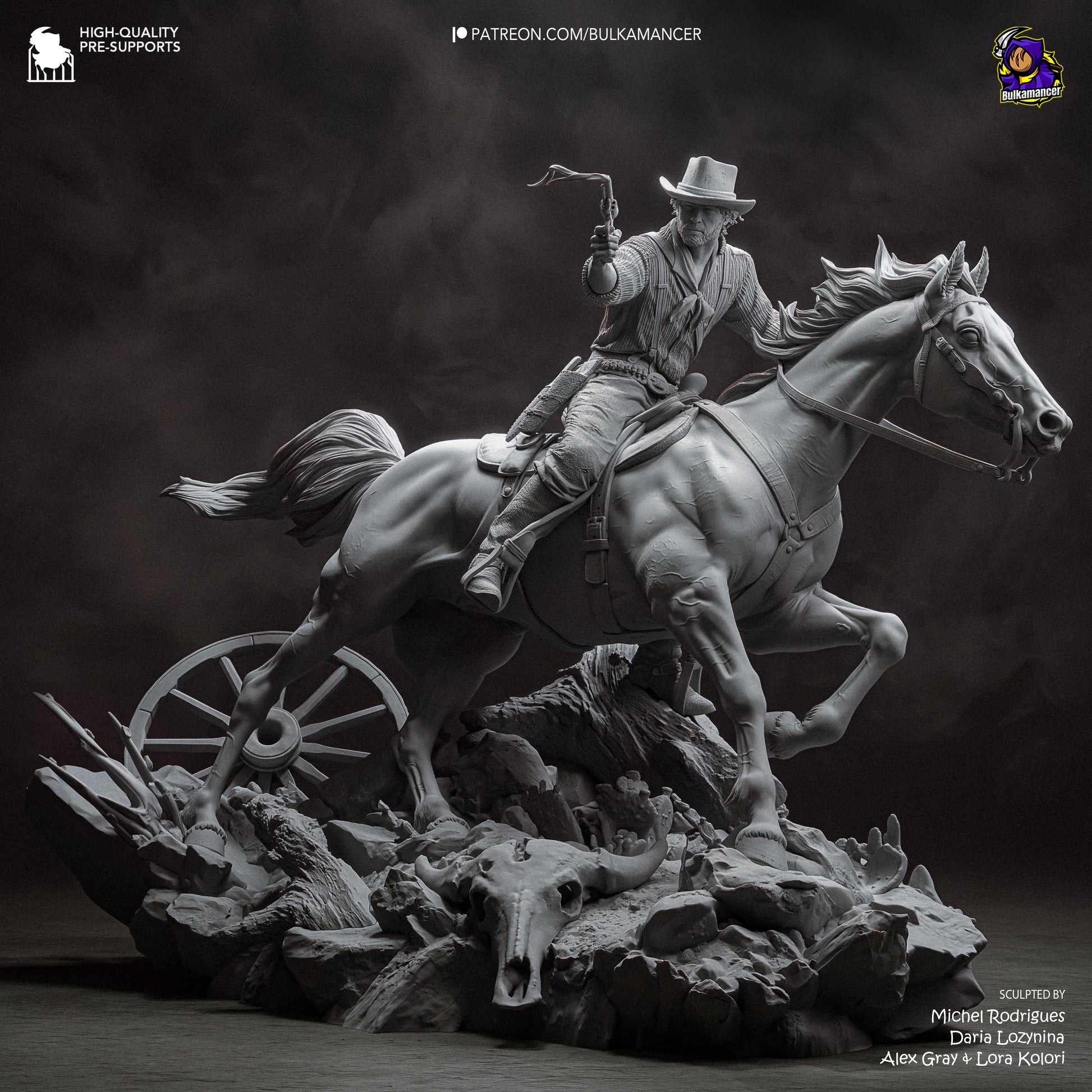 arthur morgan statue grey model front view horse rider revolver sculpt detail western figure