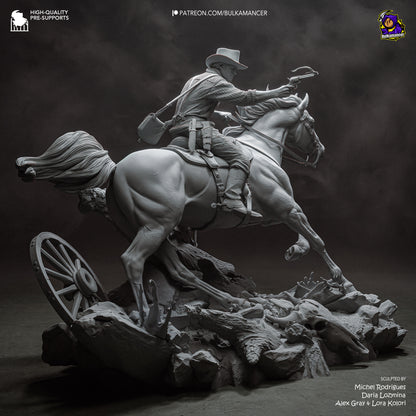 arthur morgan statue grey model side view horse motion base terrain detail western resin figure