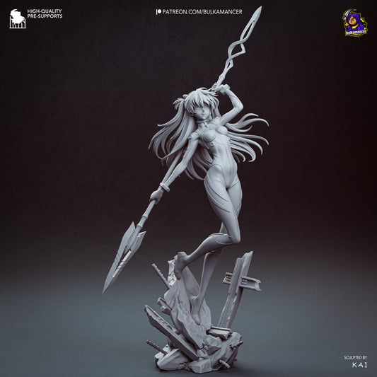 Asuka Langley Soryu Evangelion figure spear of longinus dynamic pose anime collectible statue clay render front view