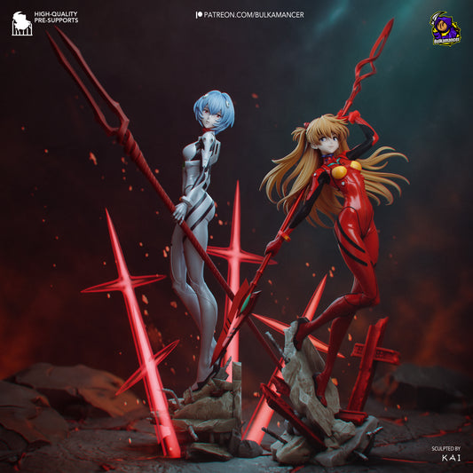 Asuka Langley Soryu and Rei Ayanami Evangelion figure diorama spear of longinus anime collectible statue painted render