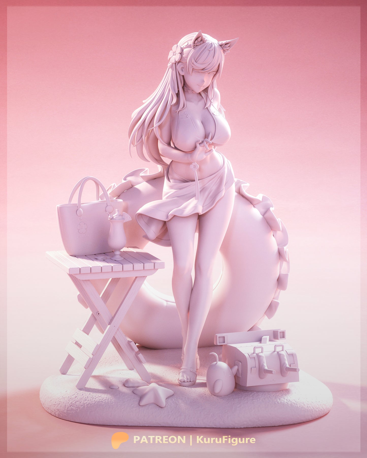 Atago Azur Lane unpainted clay render 1:7 scale resin statue with beach pose inflatable ring and detailed seaside display base