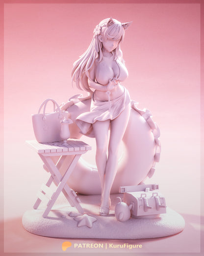 Atago Azur Lane unpainted clay render 1:7 scale resin statue with beach pose inflatable ring and detailed seaside display base