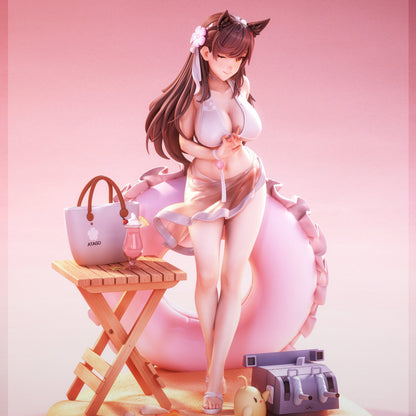 Atago Azur Lane 1:7 scale resin statue painted front render with beach outfit inflatable swim ring fox ears and seaside accessories
