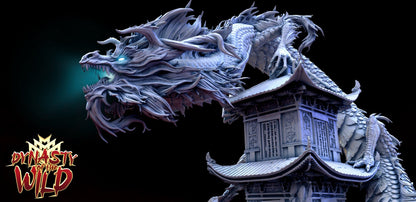 Detailed close-up of the Azure Dragon's head, featuring a snarling face and glowing eyes.