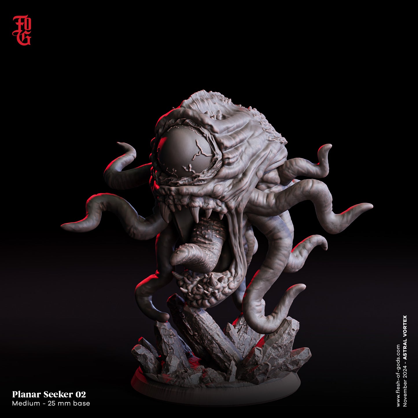 Planar Seeker 02 is shown with multiple writhing tentacles and a glaring central eye, providing an eerie element to your tabletop collection.