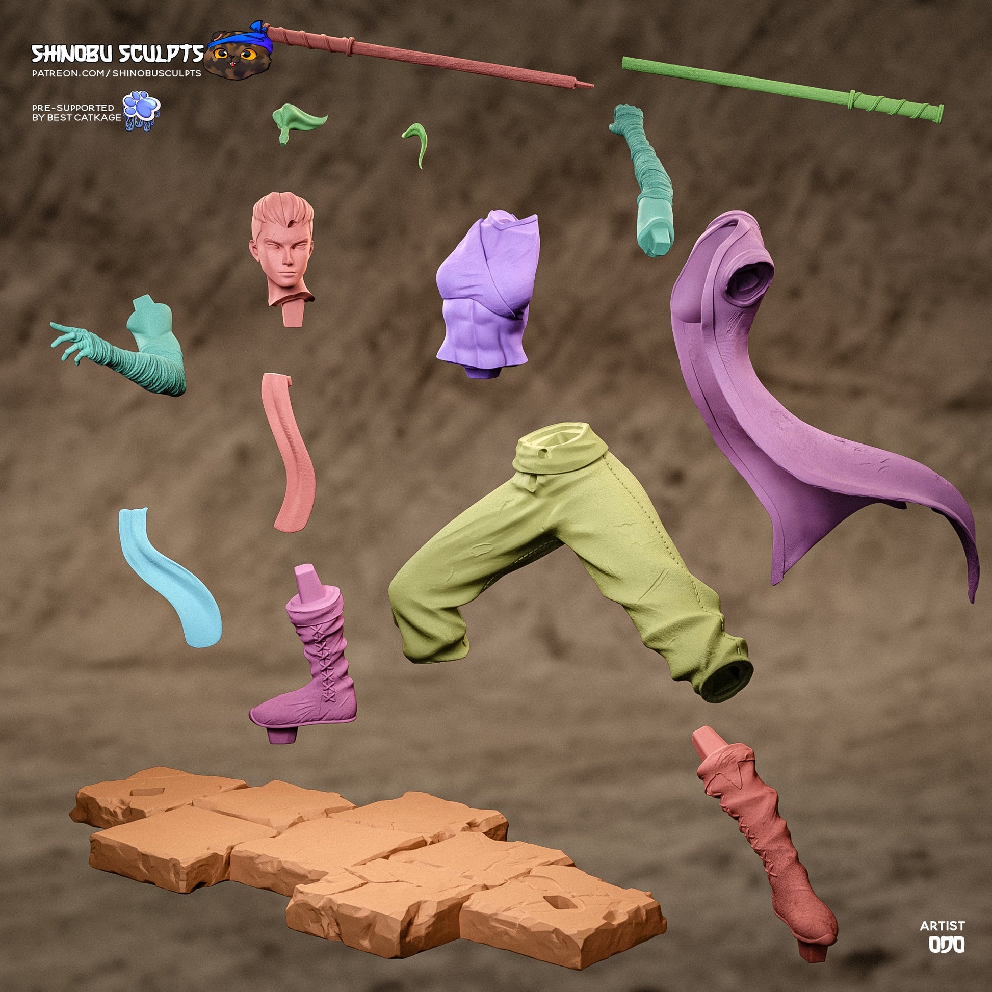 Beauregard Lionett figure exploded parts kit for 3D printing