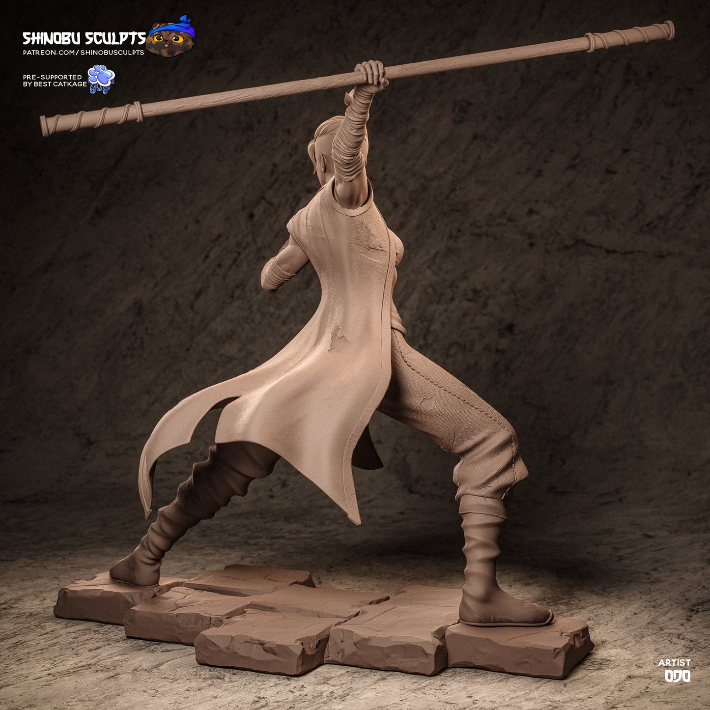 Beauregard Lionett statue back view showing cloak and stance