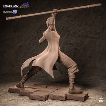 Beauregard Lionett statue back view showing cloak and stance