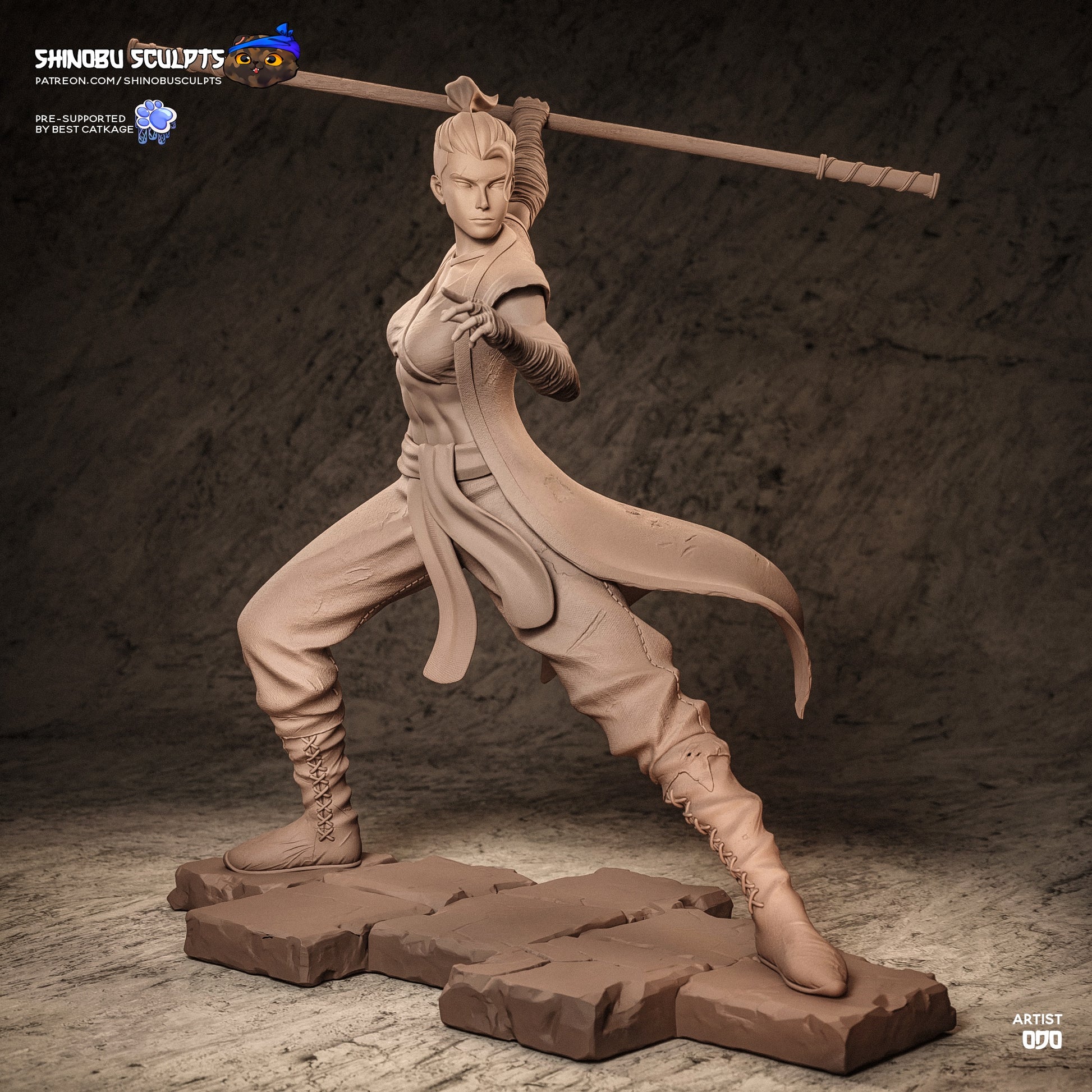 Beauregard Lionett grey resin sculpt front view monk pose