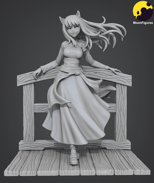 Holo Spice and Wolf 1:10 scale collectible figure grayscale front view with fox ears and tail
