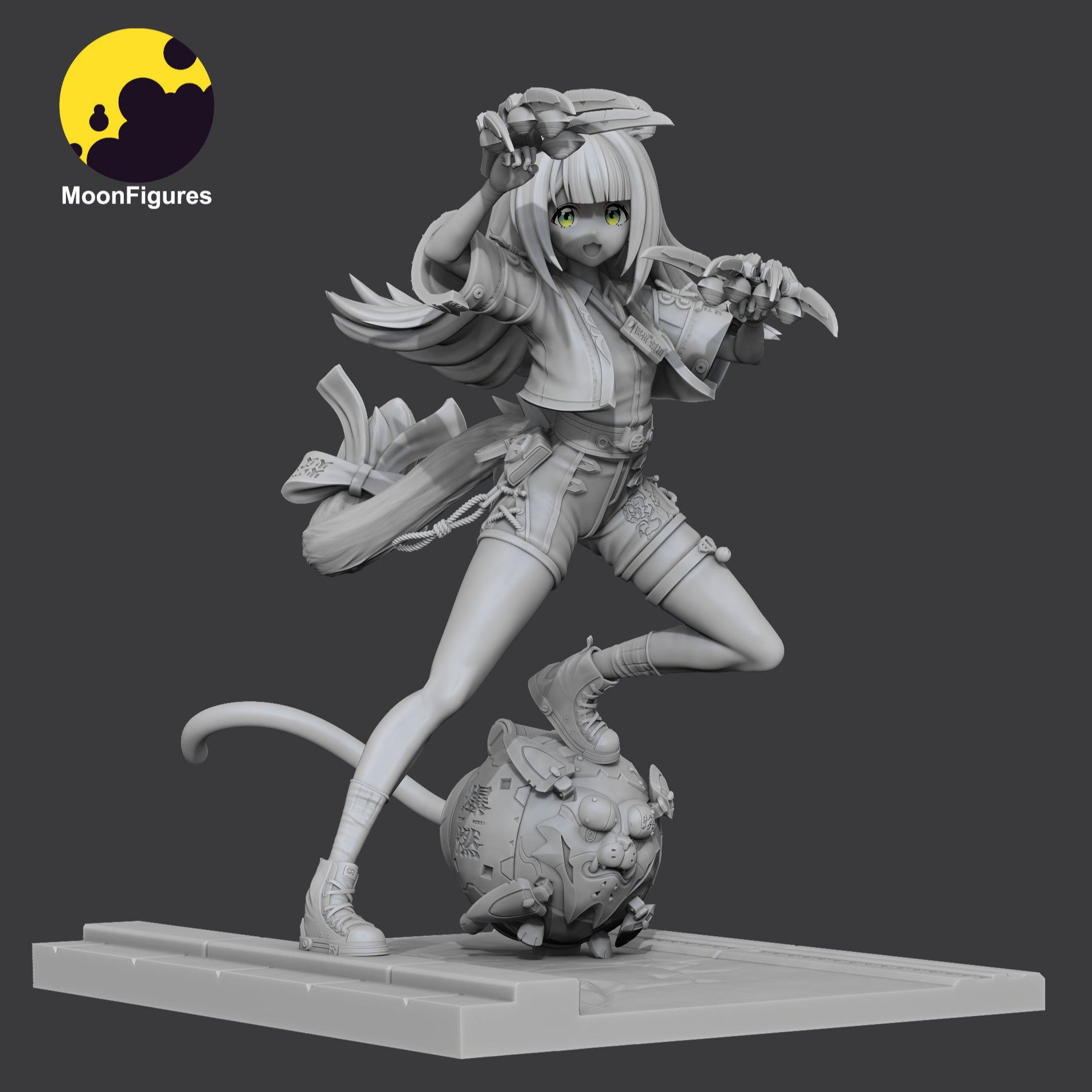 Ju Fufu Zenless Zone Zero 1:8 scale figurine grayscale close-up view showing outfit hair and claws