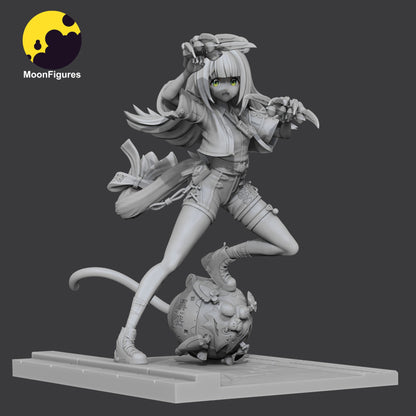 Ju Fufu Zenless Zone Zero 1:8 scale figurine grayscale close-up view showing outfit hair and claws