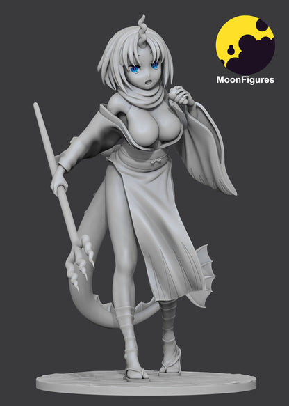 Elma Miss Kobayashi’s Dragon Maid 1:8 scale figurine grayscale render holding trident with dragon tail