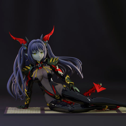Regensburg Azur Lane 1:10 scale figurine colored render with horns long purple hair and black outfit